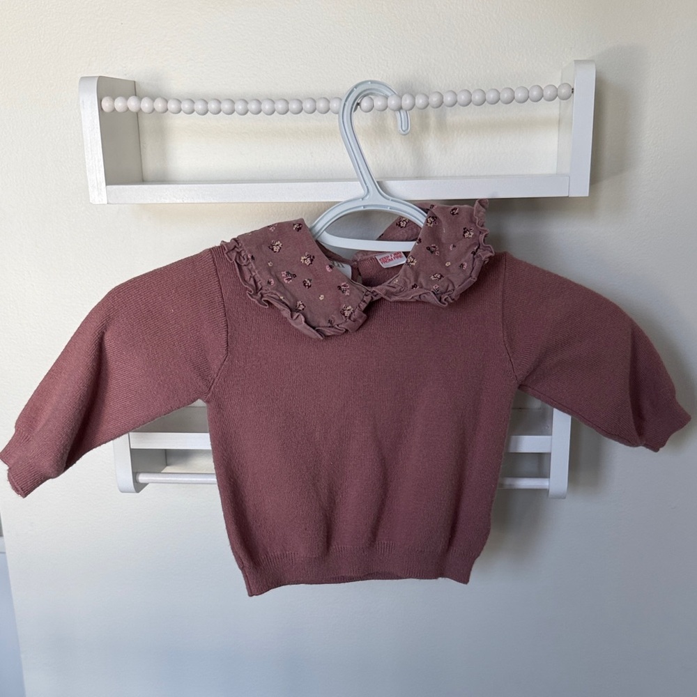 Zara Mauve Knit Sweater with Embroidered Peter Pan Collar